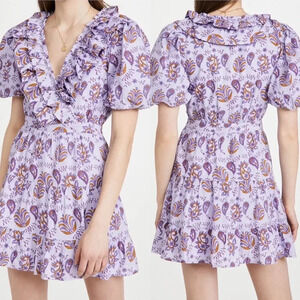 Pink Ripple Paisley Lilac Ruffle Mini Cocktail Dress Women’s Lightweight Size L